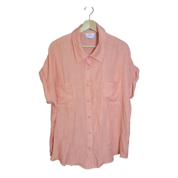 Perch by Blu Pepper Womens Coral Button Down Short Sleeve Top Size 3X - Picture 1 of 6